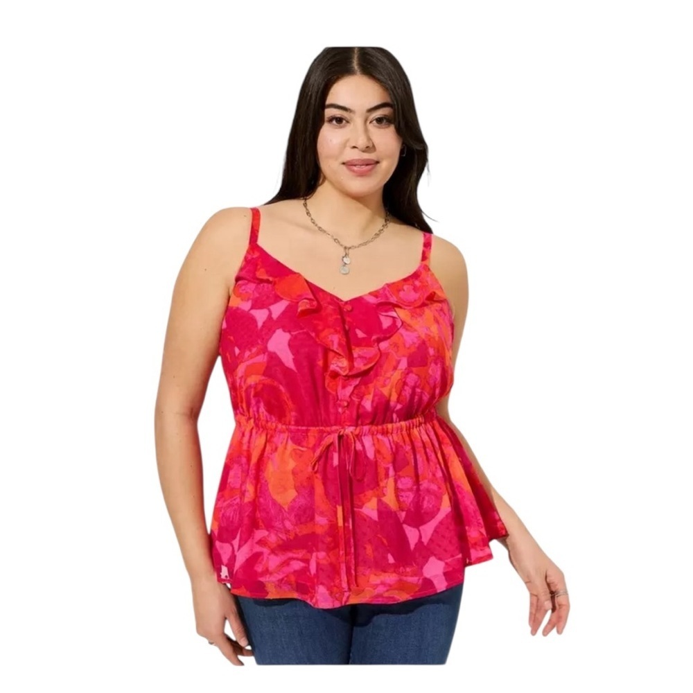 Torrid Chiffon Clip Dot Ruffle Tie Waist Tank Size 00